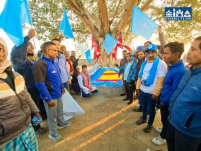 ताजपुरमा घण्टी चिन्ह बनाएर रास्वपा उम्मेदवार हरि पन्तको स्वागत