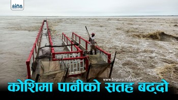 कोसी ब्यारेज पाँच लाख ३० हजार क्युसेक पानीको बहाव, सबै ५६ ढोका खोलियाे
