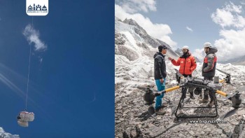 सगरमाथामा ड्रोनमार्फत फोहर संकलन : एक हजार केजी फोहर हटाउने लक्ष्य